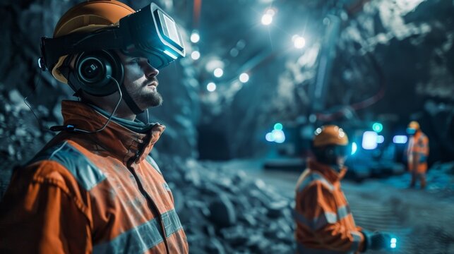 In a virtual underground lab miners work in collaboration to optimize their VR tools and increase their virtual mining efficiency.