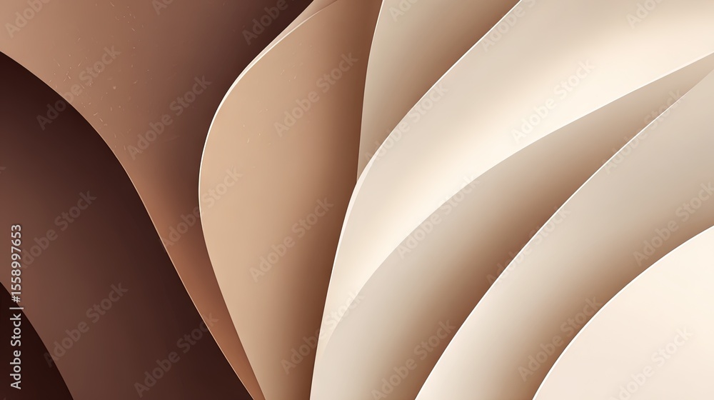 Aufkleber layered paper-cut style abstract background with flowing curved shapes in warm brown and cream tones