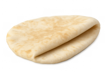 Pita bread folding, split open, revealing soft interior against transparent backdrop