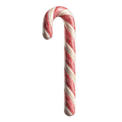 Festive Candy Cane with Red and White Stripes and Intricate Design Isolated on Green Transparent background