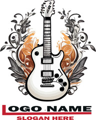 Acoustic Guitar Logo vector white background .