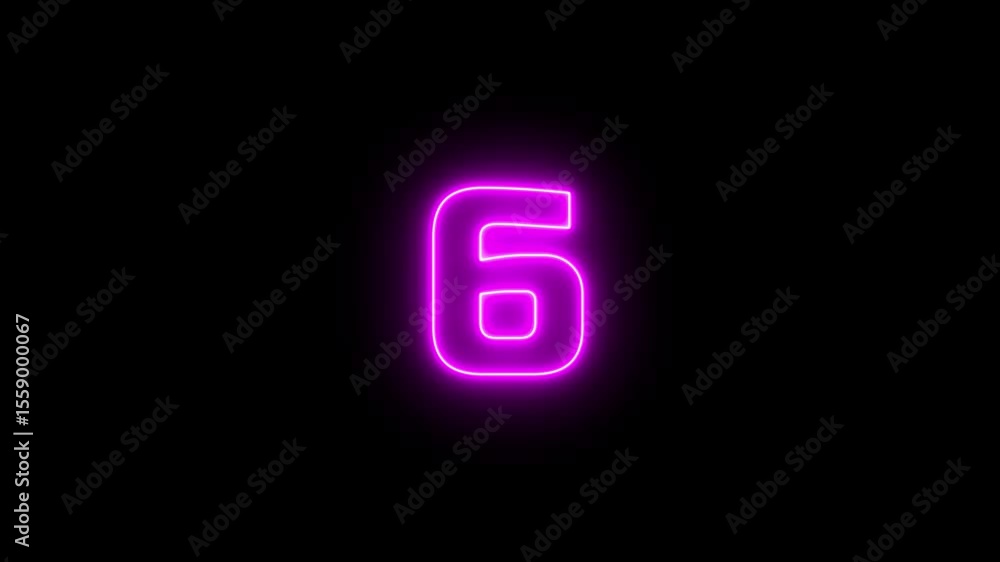 Poster glowing neon countdown animation from 10 to 0 over 10 seconds on black background - bright timer eff