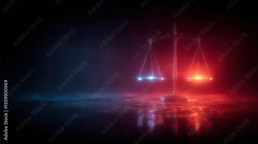 Poster balancing scales and glowing connection symbolize compromise between conflicting parties in a minima