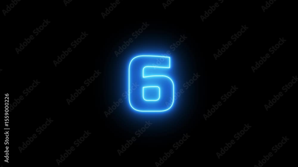 Poster glowing neon countdown animation from 10 to 0 over 10 seconds on black background - bright gray time