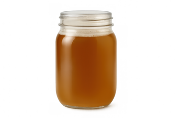 Glass jar containing bone broth, isolated on transparent background, ready for integration into food and beverage projects