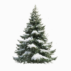 Snow-Covered Evergreen Tree with Falling Snowflakes - Winter Holiday Scene