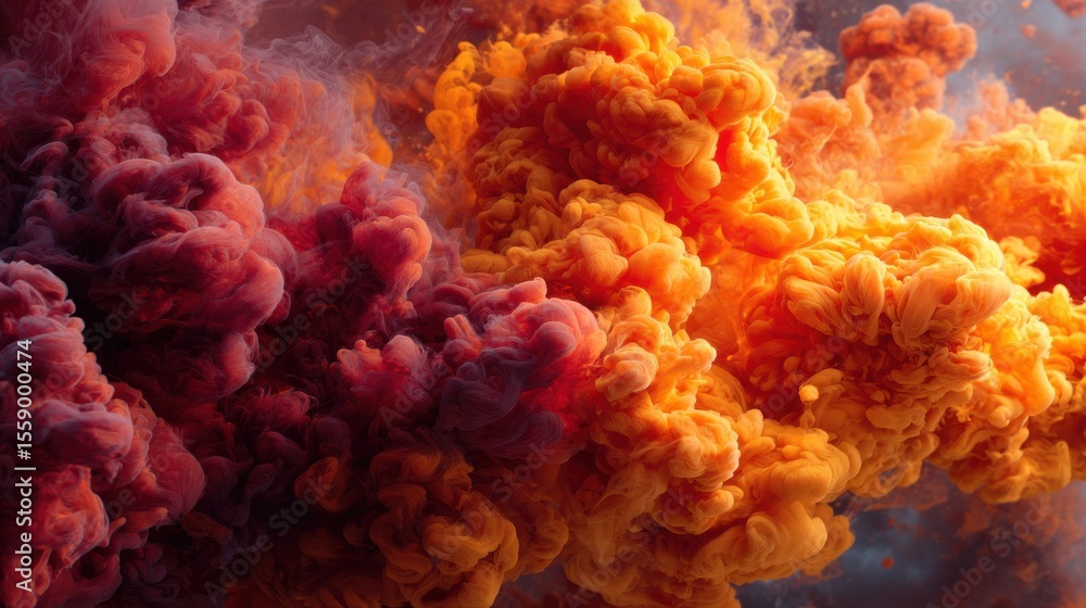 Poster billowing clouds of orange and purple smoke swirl together in mesmerizing patterns, creating a dynam