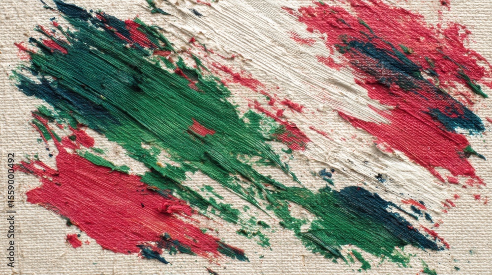 Aufkleber bold strokes of red, green, and white paint form an abstract texture on a canvas. the vibrant colors
