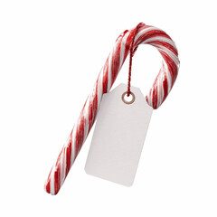 Candy Cane with Blank Gift Tag on Blue Transparent background