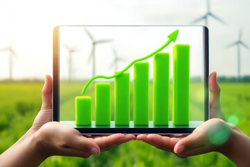 Green Energy Growth: Renewable Wind Power Investments on the Rise - Sustainable Business & Financial Performance Chart on Tablet