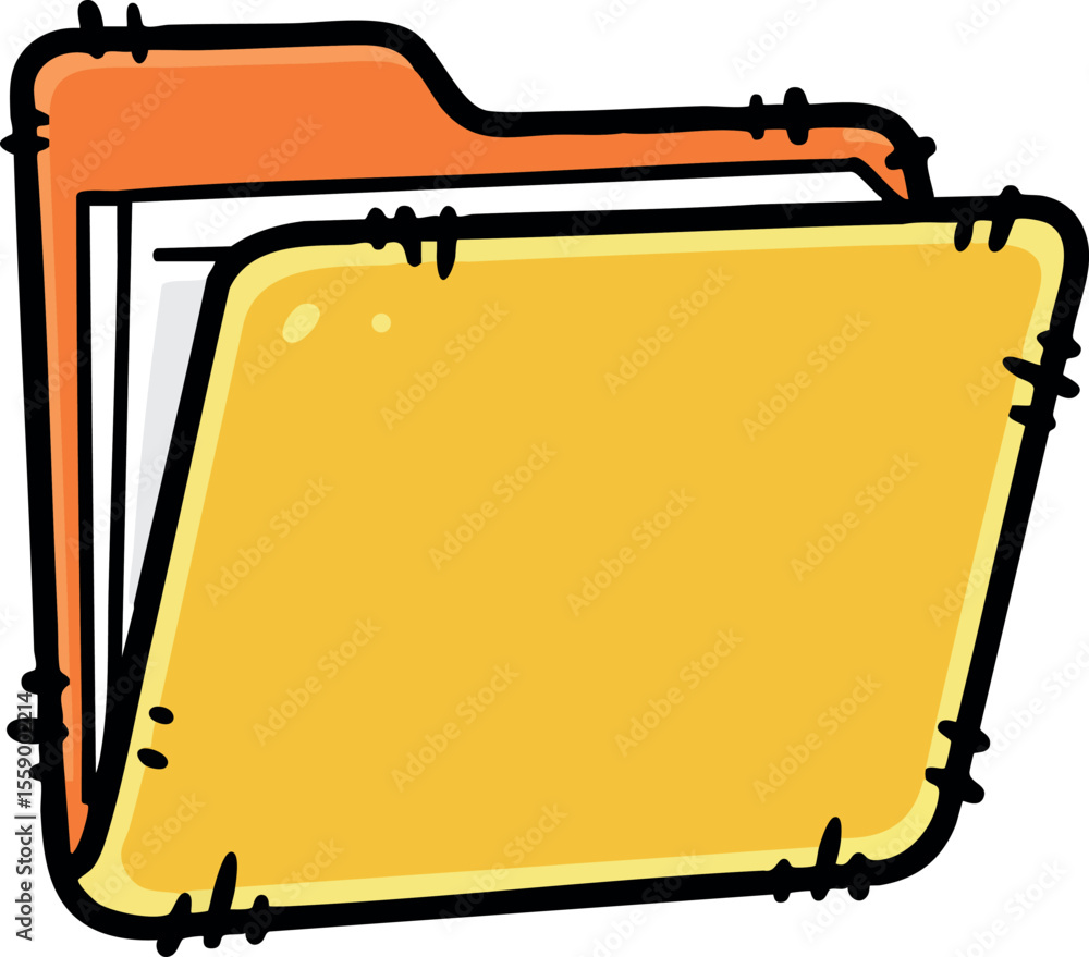 Poster yellow and orange folder icons for organizing files and documents in digital workspace vector illust
