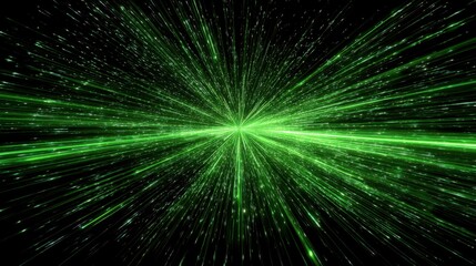 Bright green lines radiate outward against a dark backdrop, creating a mesmerizing burst effect. The atmosphere feels energetic and intense, suggesting rapid movement and excitement.