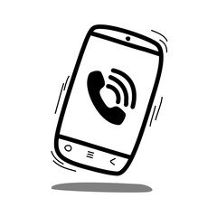 ringing smartphone doodle illustration, vector illustration with transparent background