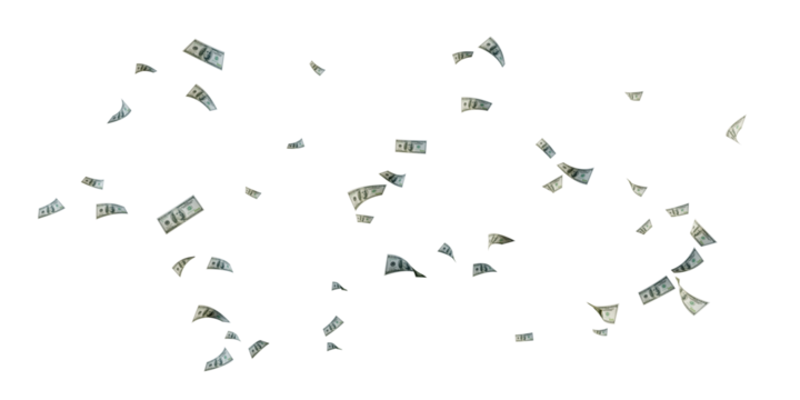 falling dollar sign isolated on white