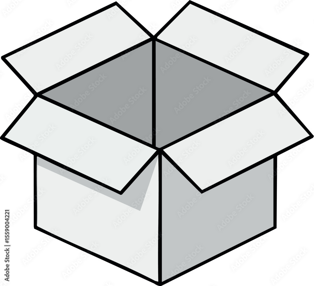 Poster open cardboard box packaging container with flaps in simple vector style design illustration