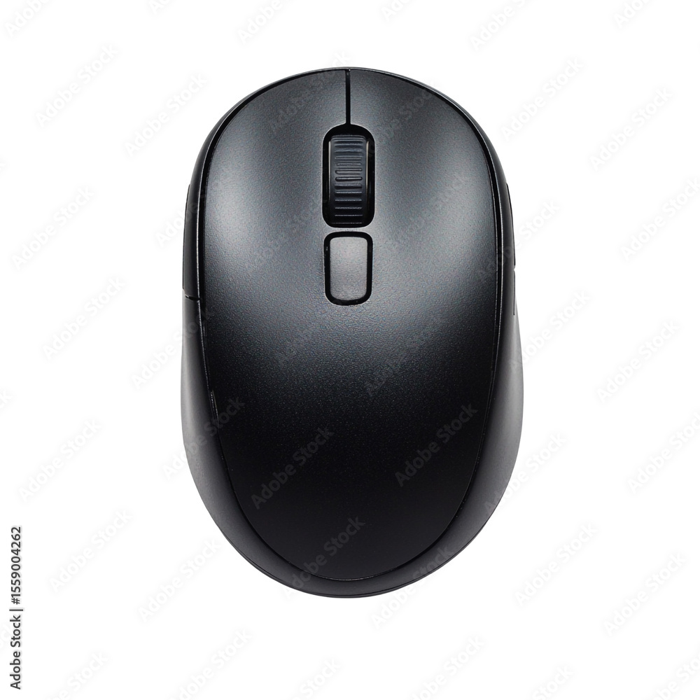 Poster black wireless computer mouse isolated on black background simple design