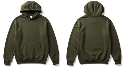 Olive green hooded sweatshirt with front pocket pullover casual wear