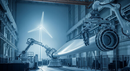 Fototapeta premium Wind Turbine Manufacturing Synergy