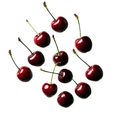 Fresh Red Cherries with Stem Isolated on White Background Perfect for Seasonal and Fruit-Themed Designs, Healthy Eating Concepts, and Culinary Uses