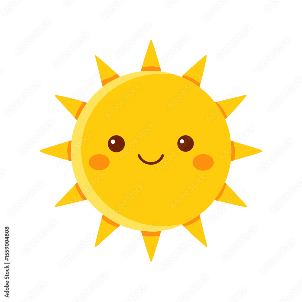 Poster adorable sun with smile face vector on transparent background for web and graphic design