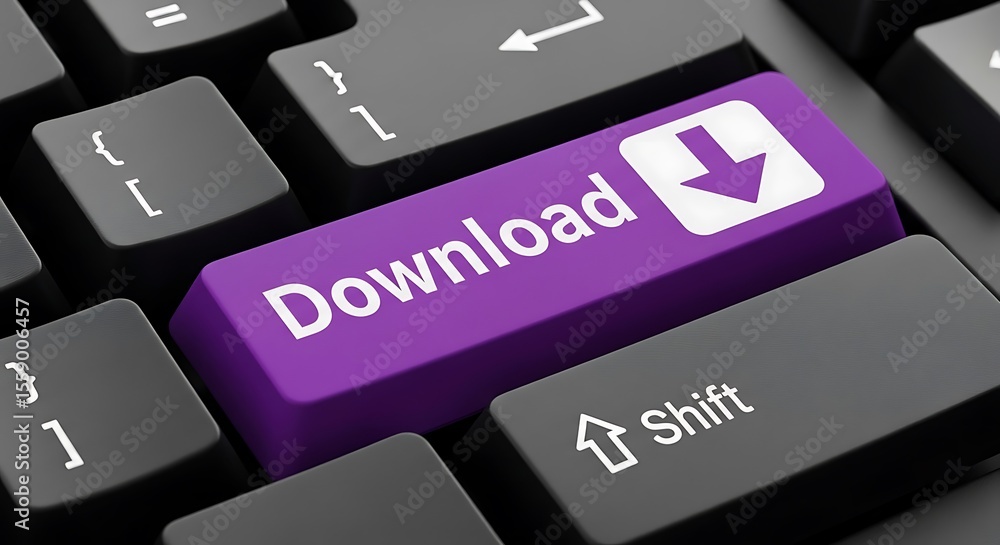 Poster purple download button on computer keyboard technology