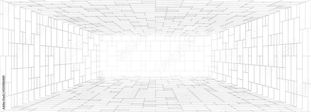Poster 3d perspective grid room with wireframe lines and box pattern for digital background and virtual spa