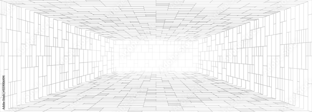 Poster 3d grid room with wireframe box pattern and cube shapes for digital background and space. futuristic