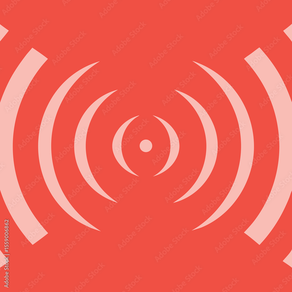 Poster abstract geometric design with concentric arcs and radial symmetry in coral red