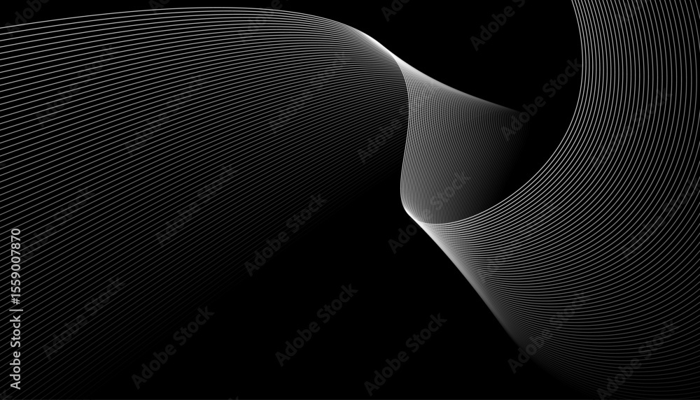 Poster design of flowing lines and curves created against a dark background