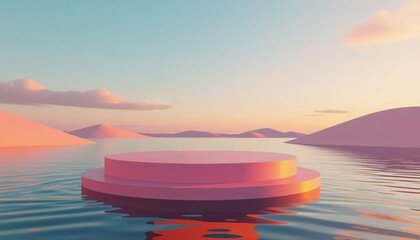 Pink platform rests on water landscape