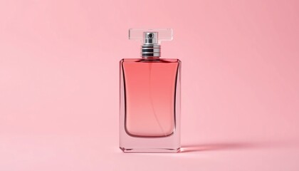 Rectangular perfume bottle on pink background