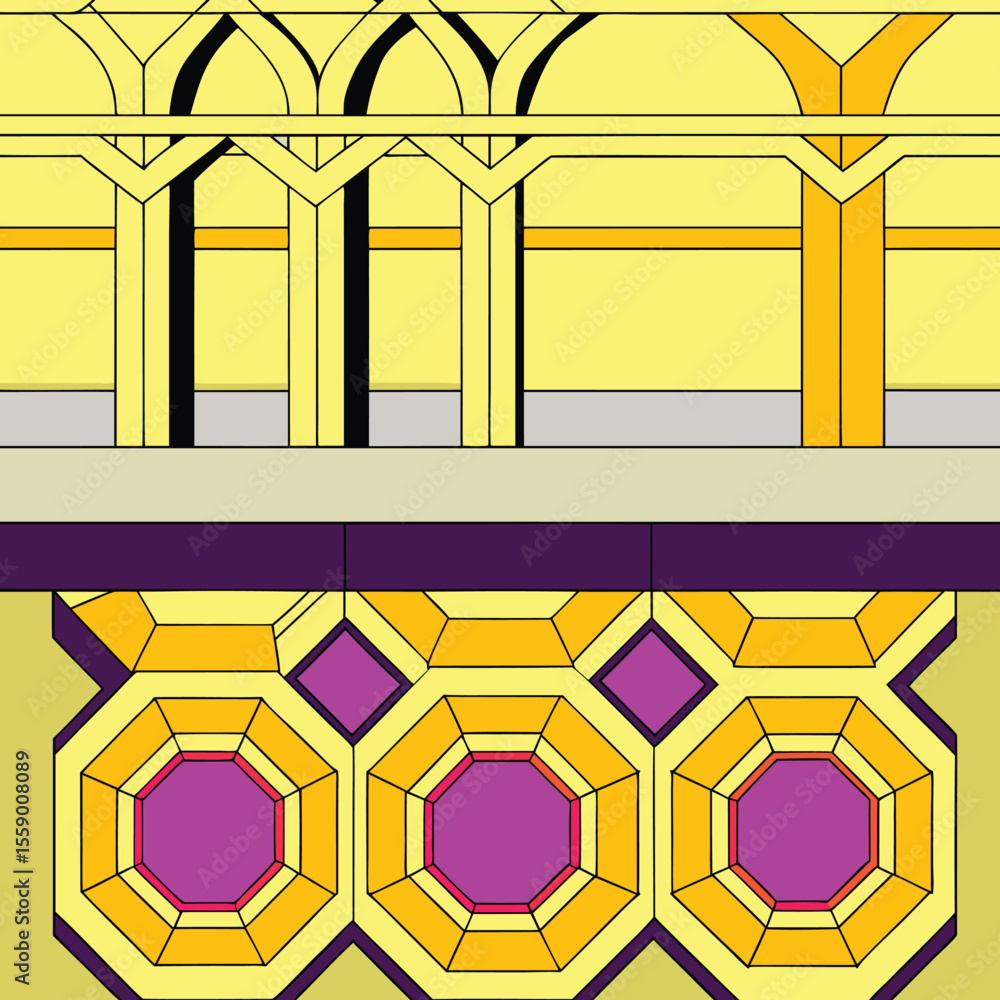 Aufkleber abstract geometric illustration featuring architectural elements and repeating patterns