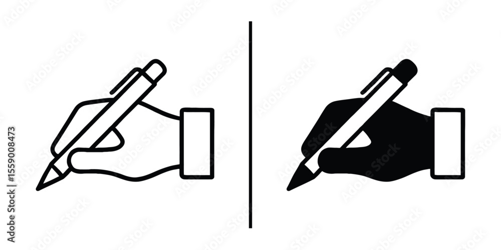 Poster handwriting icon set: a simple yet versatile icon set featuring a hand holding a pen in both light a