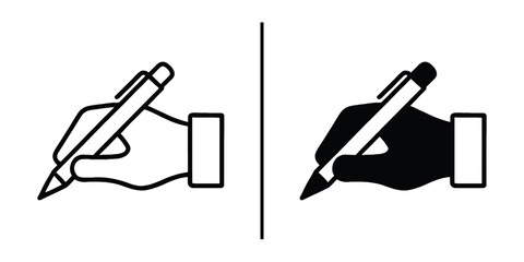 Handwriting Icon Set:  A simple yet versatile icon set featuring a hand holding a pen in both light and dark variations, ideal for web design, application interfaces, and branding.