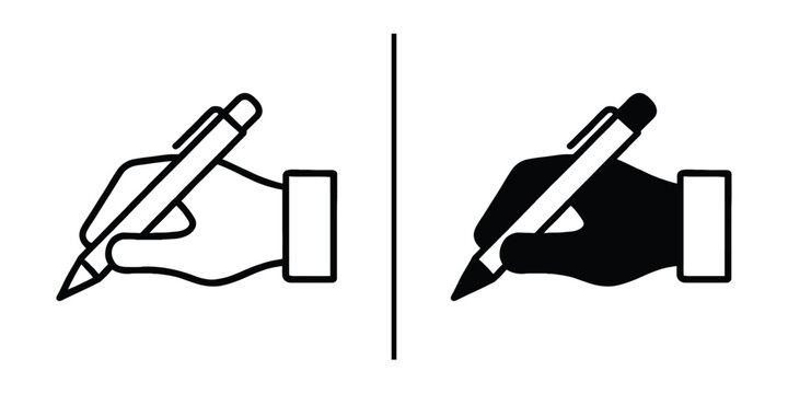 Handwriting Icon Set:  A simple yet versatile icon set featuring a hand holding a pen in both light and dark variations, ideal for web design, application interfaces, and branding.