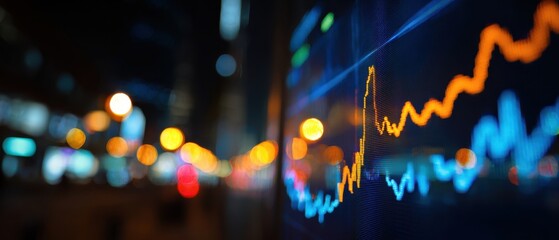 The dynamic graph showcasing financial trends and market fluctuations at night.