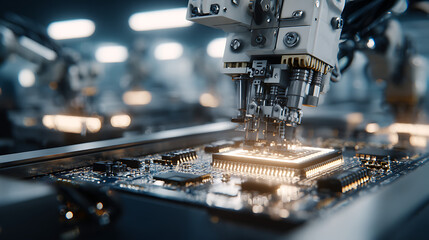 Automated precision manufacturing of microchips on an advanced robotic assembly line