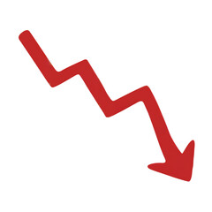 Down trend red zigzag arrow chart graph representing loss isolated on transparent background
