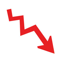 Down trend red zigzag arrow chart graph representing loss isolated on transparent background
