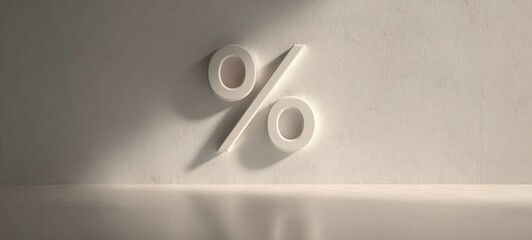 The percent symbol illuminated against a minimalist textured wall backdrop.