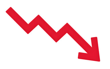 Down trend red zigzag arrow chart graph representing loss isolated on transparent background
