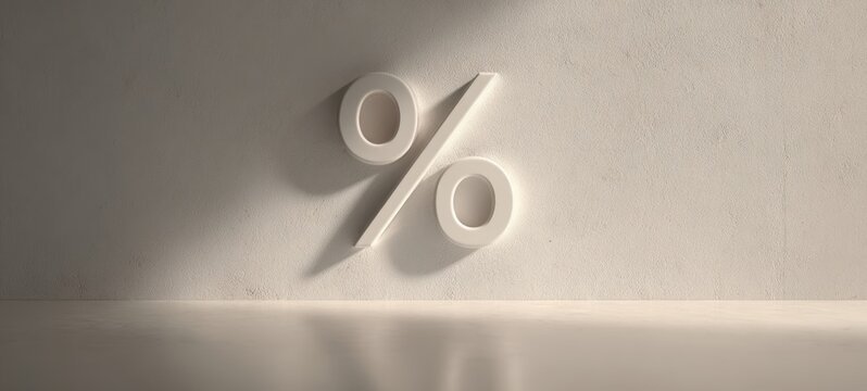 The percent symbol illuminated against a minimalist textured wall backdrop.