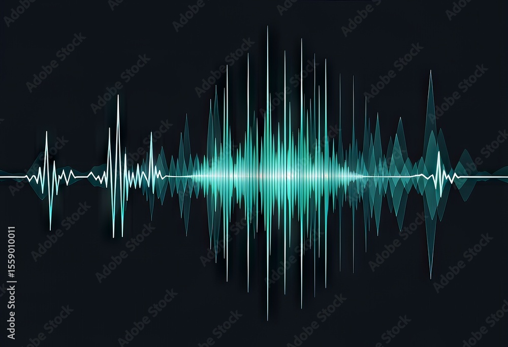 Poster MedTech and the Future of Health Innovation. Abstract sound wave graphic on dark background with varying amplitude.