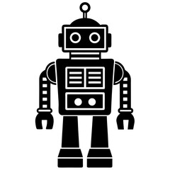 Fototapeta premium Retro style black and white robot full body silhouette vector illustration