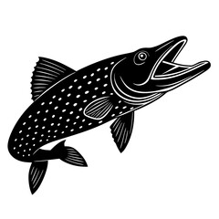 Fototapeta premium Open mouth pike fish black and white silhouette vector illustration