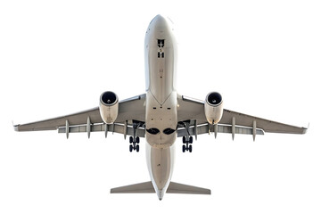 Commercial airplane underside view isolated on transparent background