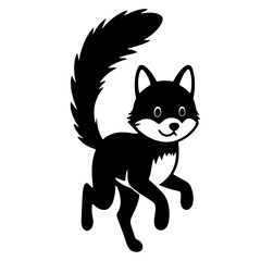 Black and white fox, cute cartoon illustration, vector image.