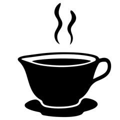 Black coffee cup with steam on white background, vector illustration