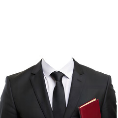 Elegant Black Suit with White Shirt and Black Tie on Transparent Background
