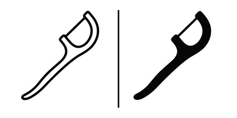 Dental Floss Picks: Line art and filled icon of dental floss pick.  
